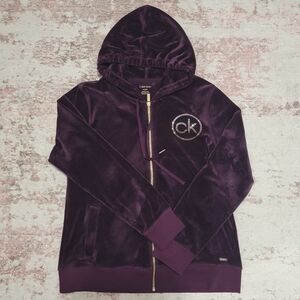 Calvin Klein Purple Plum Velvet Zip Up Hoodie - M